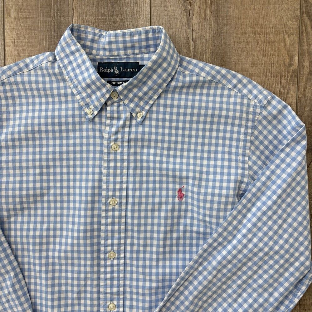 Ralph Lauren Light Blue and White Gingham Button-Down Shirt